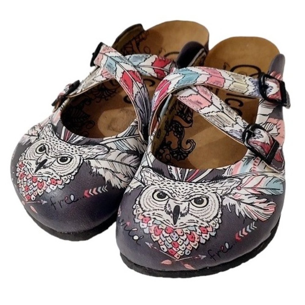 Calceo Handmade Sandals OWL Comfort Shoes Clogs Cross-Strap Womens 38 7.5